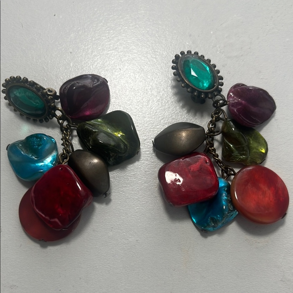 Red and Blue Cluster Earrings with Dangle Design - Picture 1 of 3